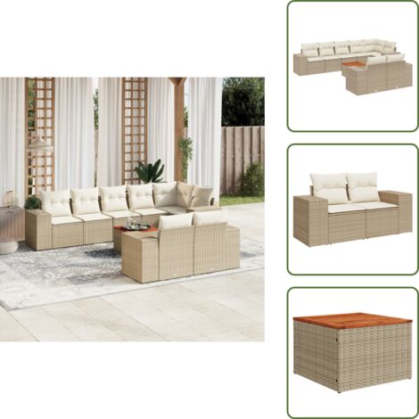 Cuscini da giardino - vidaXL Set Divano da Giardino 9 pz con Cuscini Beige in Polyrattan - Rattan PE