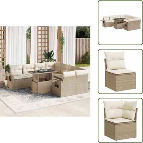 Cuscini da giardino - vidaXL Set Divano da Giardino 9 pz con Cuscini Beige in Polyrattan - Rattan PE