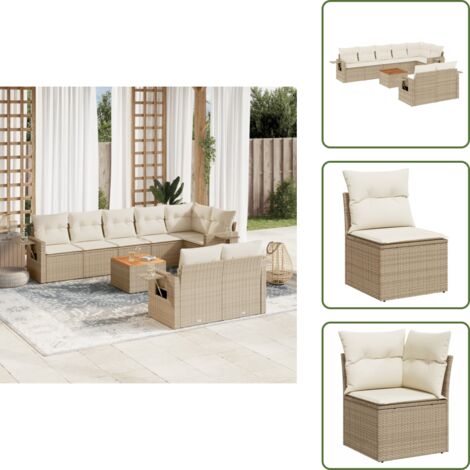 Cuscini da giardino - vidaXL Set Divano da Giardino 9 pz con Cuscini Beige in Polyrattan - Rattan PE