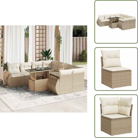 Cuscini da giardino - vidaXL Set Divano da Giardino 9 pz con Cuscini Beige in Polyrattan - Rattan PE