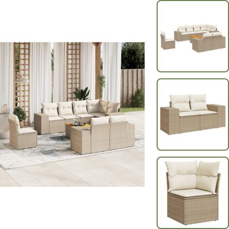 Cuscini da giardino - vidaXL Set Divano da Giardino 9 pz con Cuscini Beige in Polyrattan - Rattan PE