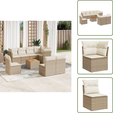 Cuscini da giardino - vidaXL Set Divano da Giardino 9 pz con Cuscini Beige in Polyrattan - Rattan PE