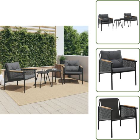Cuscini da giardino - vidaXL Set Mobili da Balcone 4 pz con Cuscini Nero in Acciaio - Mobili da esterno