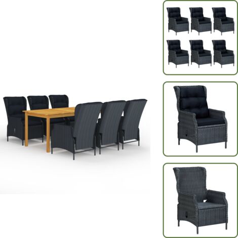 Cuscini da giardino - vidaXL Set Mobili da Pranzo per Giardino 7 pz Grigio Scuro - Tavolo in legno