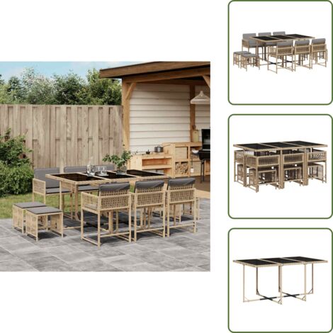 Cuscini da giardino - vidaXL Set Pranzo da Giardino 11 pz con Cuscini Beige Misto Polyrattan - Rattan PE