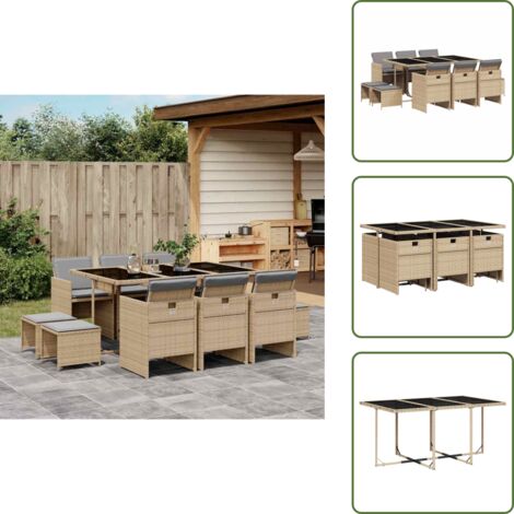 Cuscini da giardino - vidaXL Set Pranzo da Giardino 11 pz con Cuscini Beige Misto Polyrattan - Rattan PE