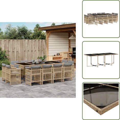 Cuscini da giardino - vidaXL Set Pranzo da Giardino 13 pz con Cuscini Beige Misto Polyrattan - Rattan PE