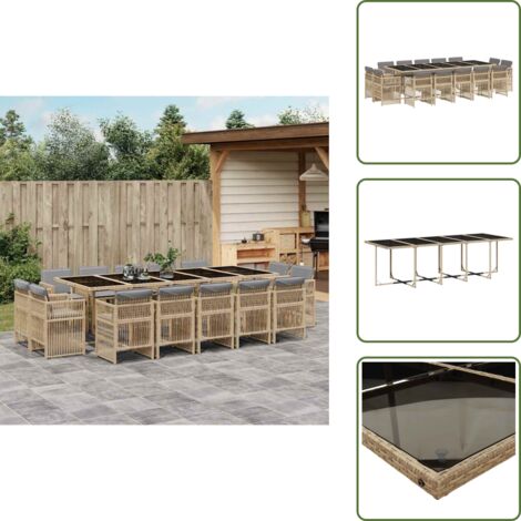 Cuscini da giardino - vidaXL Set Pranzo da Giardino 15 pz con Cuscini Beige Misto Polyrattan - Rattan PE