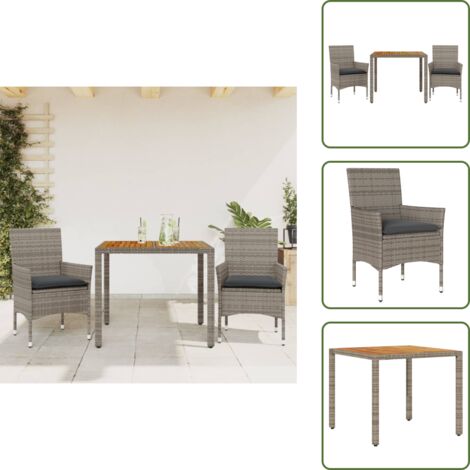 Cuscini da giardino - vidaXL Set Pranzo da Giardino 3pz con Cuscini Polyrattan Acacia Grigio - Rattan PE
