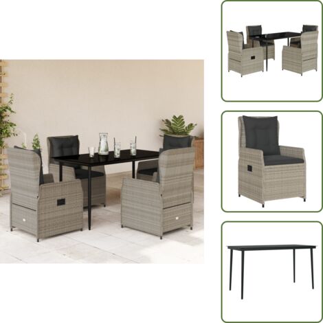 Cuscini da giardino - vidaXL Set Pranzo da Giardino 5pz con Cuscini Grigio Chiaro Polyrattan - Arredamento da esterno