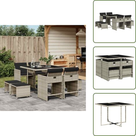 Cuscini da giardino - vidaXL Set Pranzo da Giardino 9pz con Cuscini Grigio Chiaro Polyrattan - Rattan PE