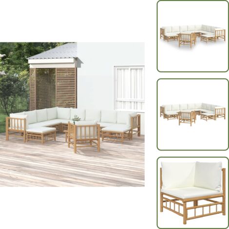 Cuscini da giardino - vidaXL Set Salotto da Giardino 12pz con Cuscini Bianco Crema in Bambù - Arredamento da esterno