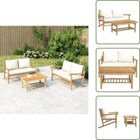 Cuscini da giardino - vidaXL Set Salotto da Giardino 2pz con Cuscini Bianco Crema in Bambù - Mobili da esterno