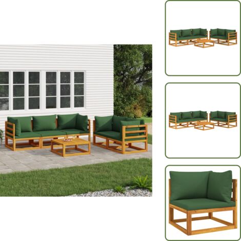 Cuscini da giardino - vidaXL Set Salotto da Giardino 6pz con Cuscini Verdi in Legno Massello - Mobili da esterno