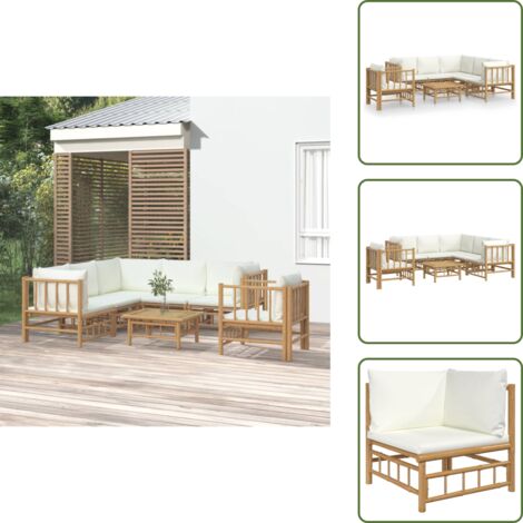 Cuscini da giardino - vidaXL Set Salotto da Giardino 7pz con Cuscini Bianco Crema in Bambù - Arredamento da esterno