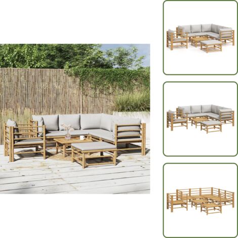 Cuscini da giardino - vidaXL Set Salotto da Giardino 8pz con Cuscini Grigio Chiaro Bambù - Mobili da esterno