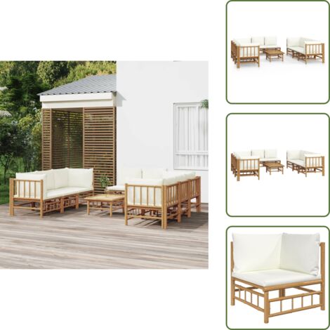 Cuscini da giardino - vidaXL Set Salotto da Giardino 9pz con Cuscini Bianco Crema in Bambù - Arredamento da esterno
