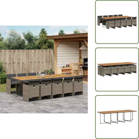 Cuscini da pranzo - vidaXL Set da Pranzo da Giardino 11pz con Cuscini in Polyrattan Grigio - Rattan PE