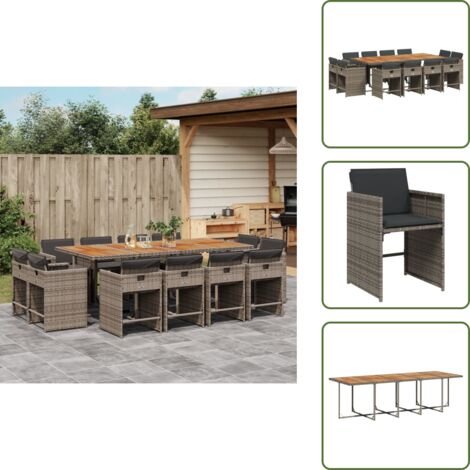 Cuscini da pranzo - vidaXL Set da Pranzo da Giardino 13pz con Cuscini Grigio in Polyrattan - Rattan PE
