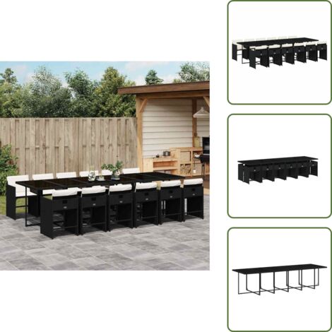 Cuscini da pranzo - vidaXL Set da Pranzo da Giardino 13pz con Cuscini Nero in Polyrattan - Rattan PE
