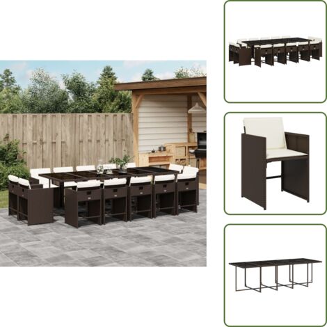 Cuscini da pranzo - vidaXL Set da Pranzo da Giardino 15 pz con Cuscini Marrone Polyrattan - Rattan PE