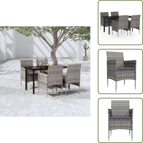 Cuscini da pranzo - vidaXL Set da Pranzo da Giardino 5 pz con Cuscini Grigio e Nero - Arredamento da esterno