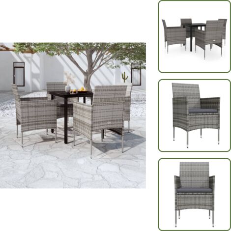 Cuscini da pranzo - vidaXL Set da Pranzo da Giardino 5 pz con Cuscini Grigio e Nero - Arredamento da esterno