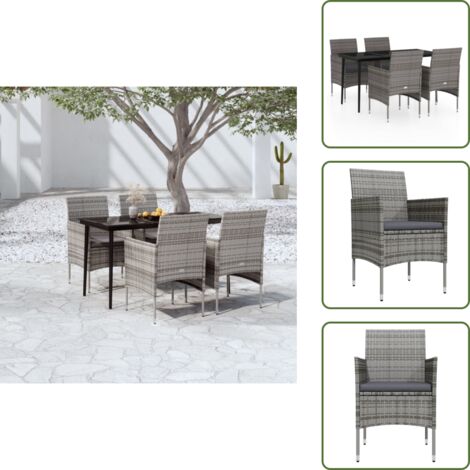 Cuscini da pranzo - vidaXL Set da Pranzo da Giardino 5 pz con Cuscini Grigio e Nero - Arredamento da esterno