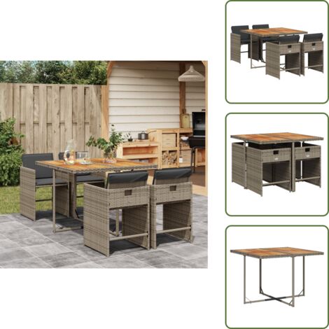 Cuscini da pranzo - vidaXL Set da Pranzo da Giardino 5 pz con Cuscini in Polyrattan Grigio - Arredamento da esterno