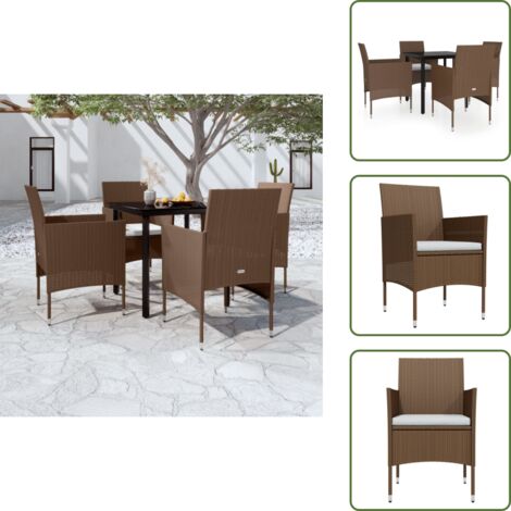 Cuscini da pranzo - vidaXL Set da Pranzo da Giardino 5 pz con Cuscini Marrone e Nero - Arredamento da giardino