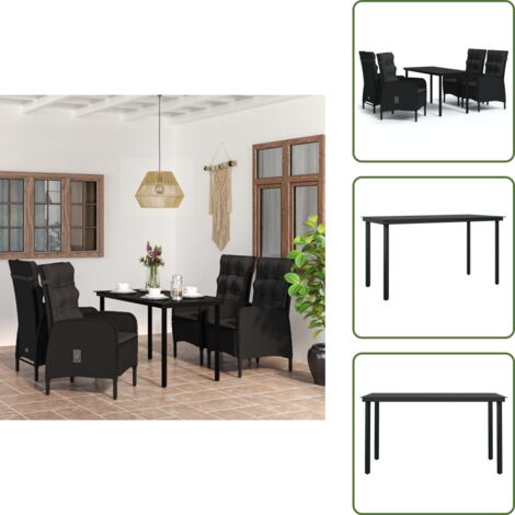 Cuscini da pranzo - vidaXL Set da Pranzo da Giardino 5 pz con Cuscini Nero - Arredamento da esterno