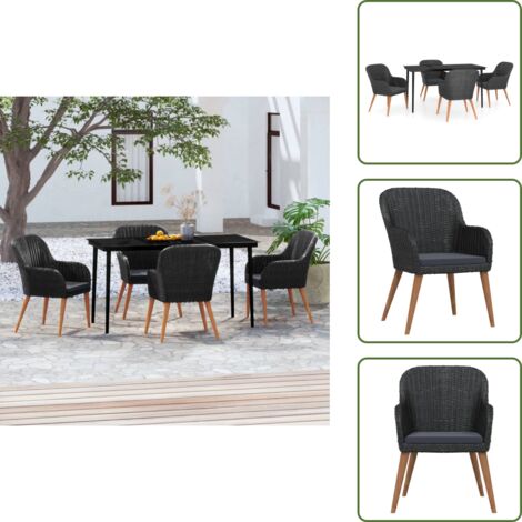 Cuscini da pranzo - vidaXL Set da Pranzo da Giardino 5 pz con Cuscini Nero - Arredamento da esterno