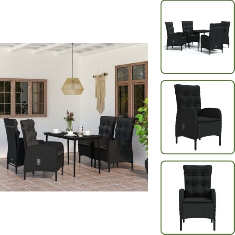 Cuscini da pranzo - vidaXL Set da Pranzo da Giardino 5 pz con Cuscini Nero - Arredamento da esterno
