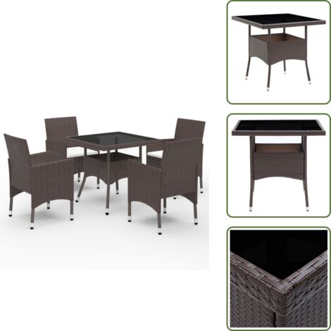 Cuscini da pranzo - vidaXL Set da Pranzo da Giardino 5 pz Marrone in Polyrattan e Vetro - Pranzo all'aperto