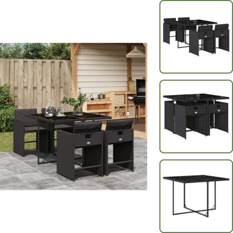 Cuscini da pranzo - vidaXL Set da Pranzo da Giardino 5 pz Nero con Cuscini in Polyrattan - Arredamento da esterno
