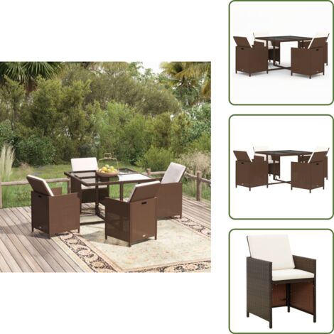 Cuscini da pranzo - vidaXL Set da Pranzo da Giardino 5pz con Cuscini in Polyrattan Marrone - Rattan PE
