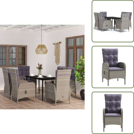 Cuscini da pranzo - vidaXL Set da Pranzo da Giardino 7 pz con Cuscini Grigio e Nero - Arredamento da esterno