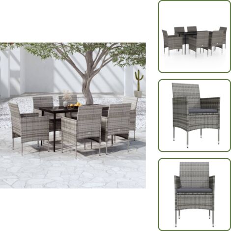 Cuscini da pranzo - vidaXL Set da Pranzo da Giardino 7 pz con Cuscini Grigio e Nero - Arredamento da esterno