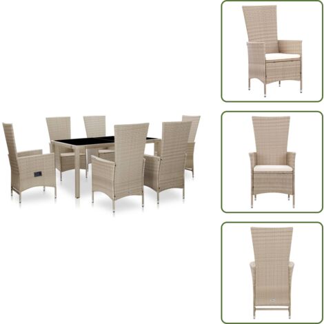 Cuscini da pranzo - vidaXL Set da Pranzo da Giardino 7 pz con Cuscini in Polyrattan Beige - Rattan