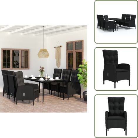 Cuscini da pranzo - vidaXL Set da Pranzo da Giardino 7 pz con Cuscini Nero - Arredamento da esterno