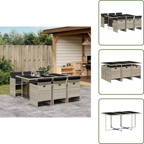 Cuscini da pranzo - vidaXL Set da Pranzo da Giardino 7 pz Cuscini Polyrattan Grigio Chiaro - Rattan PE