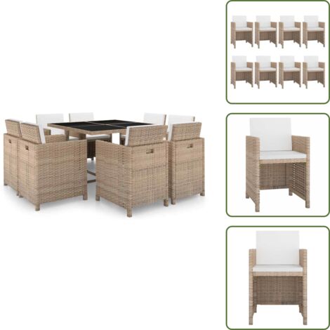 Cuscini da pranzo - vidaXL Set da Pranzo da Giardino 9 pz con Cuscini in Polyrattan Beige - Rattan