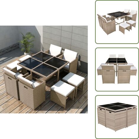 Cuscini da pranzo - vidaXL Set da Pranzo da Giardino 9 pz con Cuscini in Polyrattan Beige - Sedie in rattan