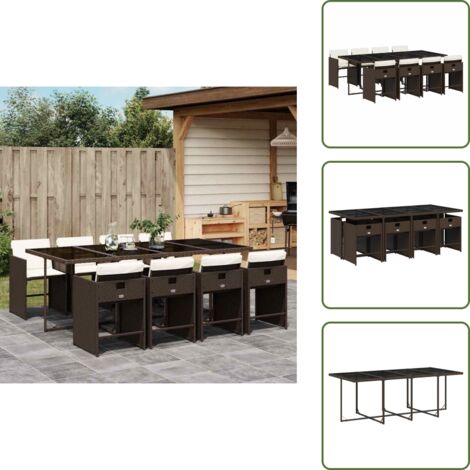 Cuscini da pranzo - vidaXL Set da Pranzo da Giardino 9pz con Cuscini Marrone in Polyrattan - Rattan PE
