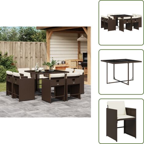 Cuscini da pranzo - vidaXL Set da Pranzo da Giardino 9pz con Cuscini Marrone in Polyrattan - Rattan PE