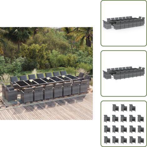 Cuscini da pranzo - vidaXL Set da Pranzo per Giardino 19 pz con Cuscini Polyrattan Grigio - Rattan