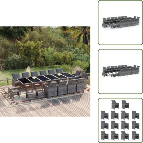 Cuscini da pranzo - vidaXL Set da Pranzo per Giardino 19 pz con Cuscini Polyrattan Grigio - Rattan