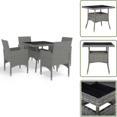Cuscini da pranzo - vidaXL Set Mobili da Pranzo da Giardino 5 pz Grigio Polyrattan e Vetro - Tavolo in vetro temperato