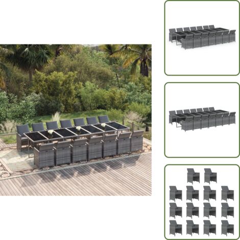 Cuscini da pranzo - vidaXL Set Pranzo da Giardino 15 pz con Cuscini in Polyrattan Grigio - Rattan