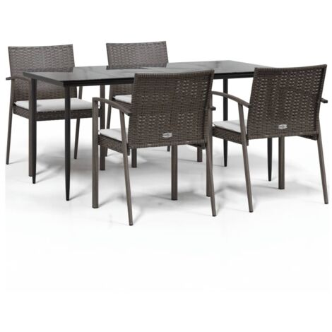 Cuscini da pranzo - vidaXL Set Pranzo da Giardino 5pz con Cuscini in Polyrattan e Acciaio - Rattan PE